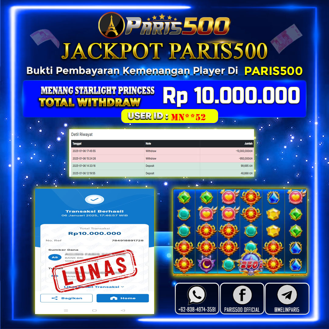 PARIS500 JACKPOT TOTAL 10 JUTA DI PERMAINAN STARLIGHT PRINCESS ⚡⚡⚡