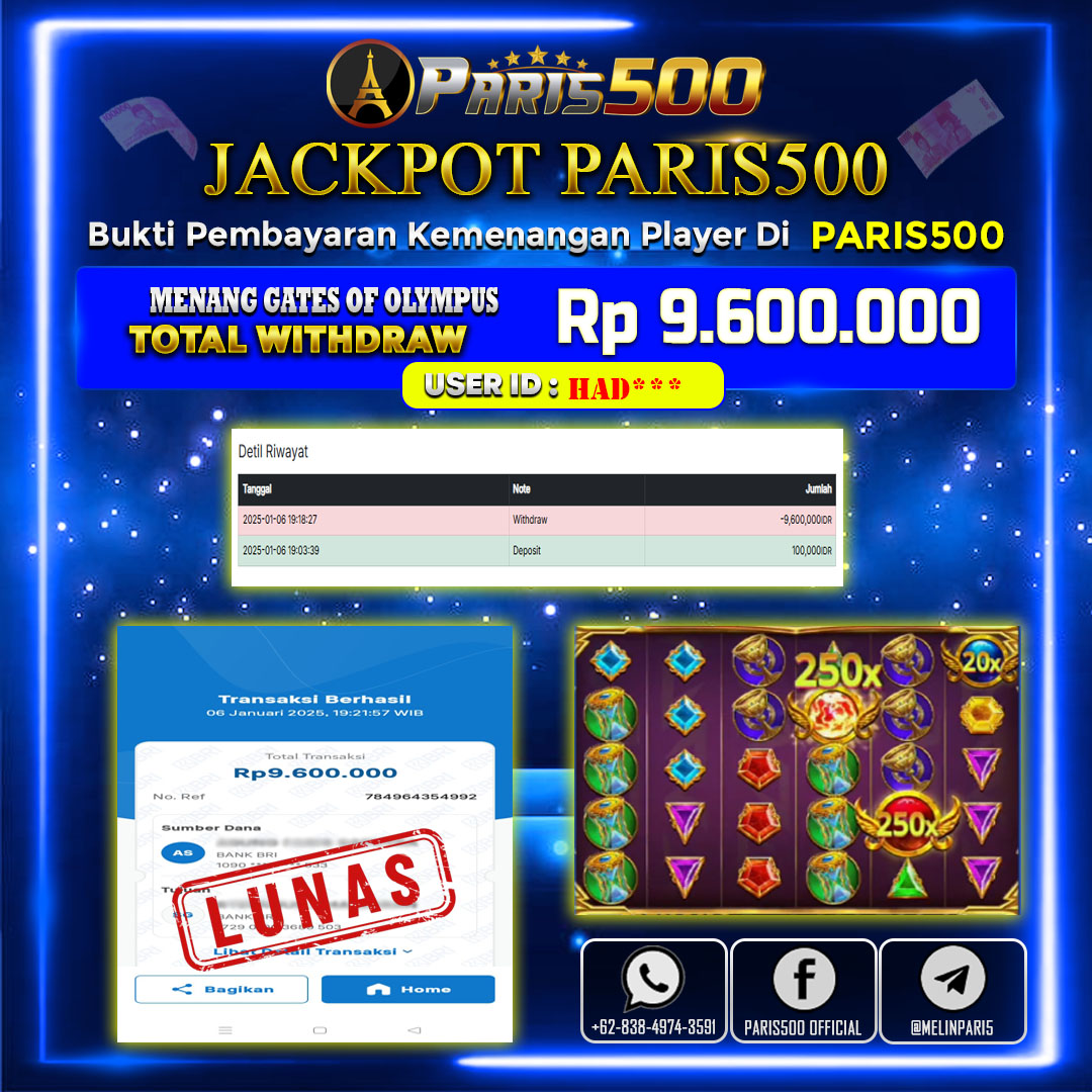 PARIS500 – JACKPOT 9.6 JUTA DI PERMAINAN GATES OF OLYMPUS✨✨✨