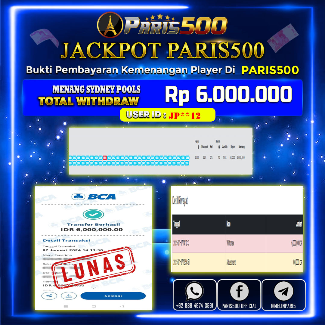 PARIS500 – JACKPOT 6 JUTA RUPIAH DI SYDNEY POOLS 💰💰💰