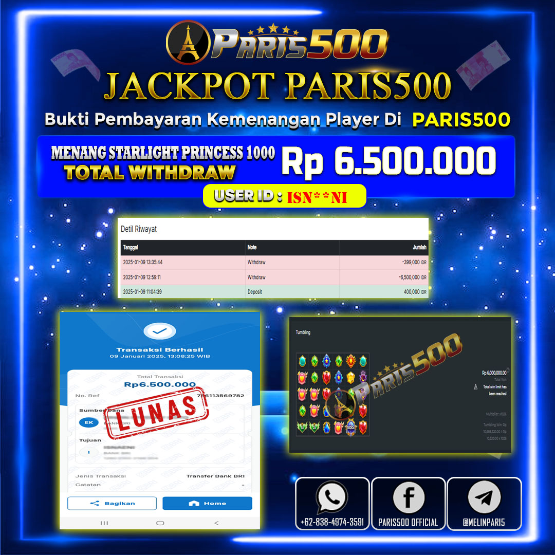 PARIS500 – JACKPOT SEBESAR 6JT DI PERMAINAN STARLIGHT PRINCESS 1000 ⚡⚡